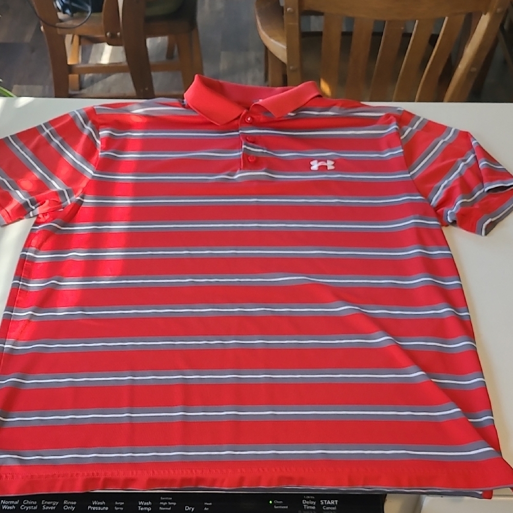 Under Armour Men's Polo Shirt in Red and Gray Stripes